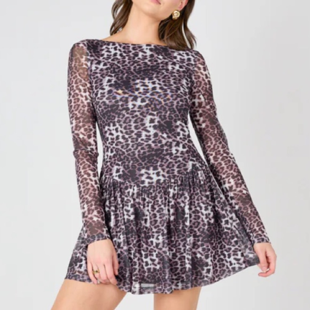 Open Back Long Sleeve Cheetah Print Dress